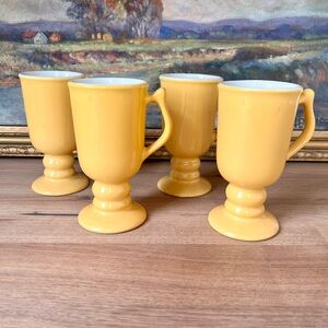 Vintage Hall Yellow Pottery Footed Mugs